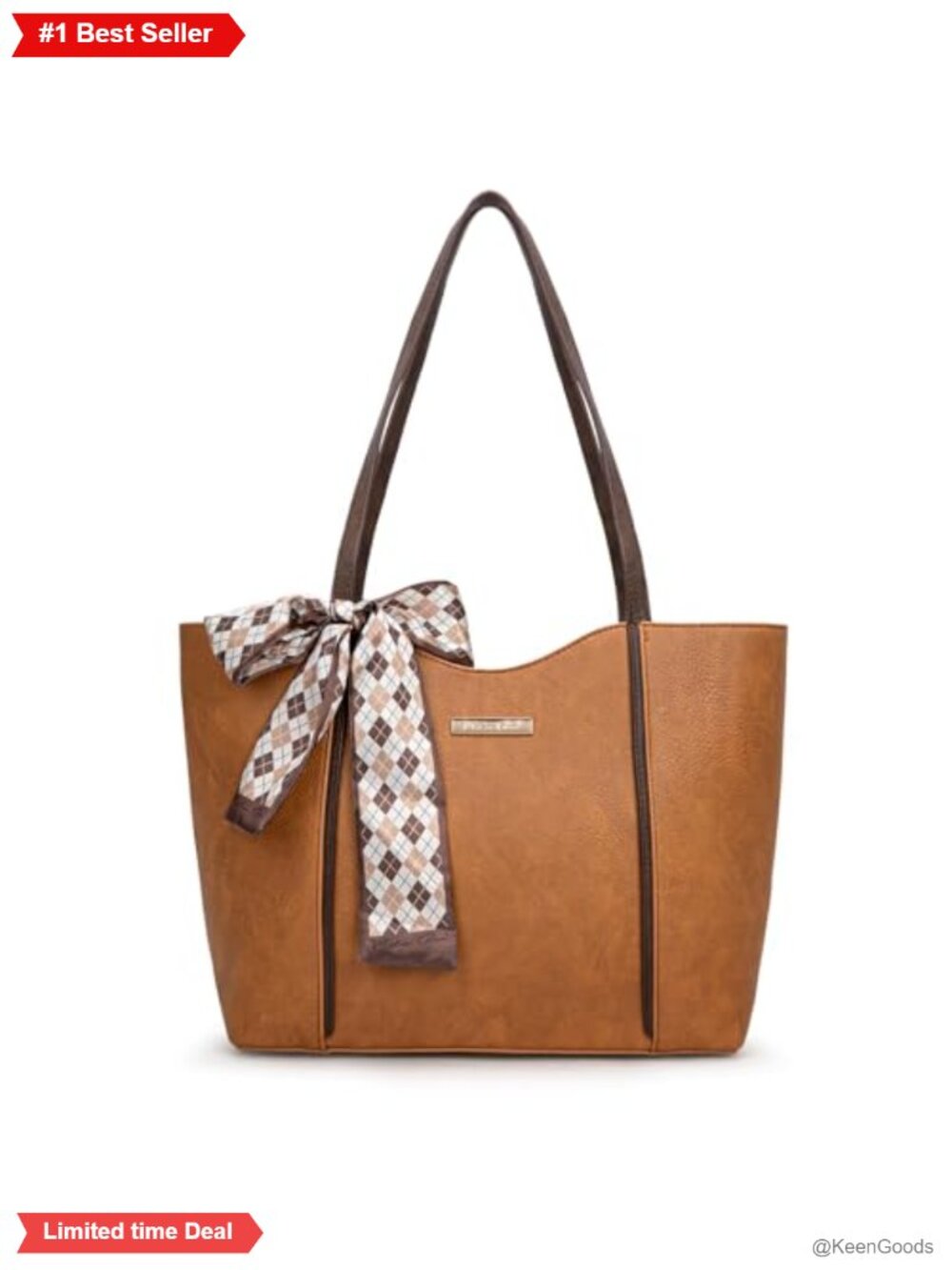 Tote Bag Vegan PU Leather Zipper Shoulder Purse Detachable Scarf